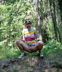 Freshie goes into the quiet of the woods to tinkle