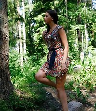 Cute girlie on a picnic has to urinate in forest