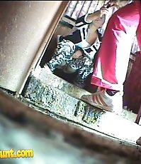Three babes taking turns to pee in spycammed john