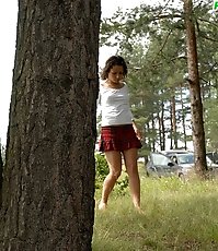 Dreamboat petite brunette wees on a forest glade
