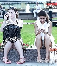 Girls sitting for upskirt spy shots