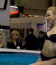Very slim bimbos proudly boast their bodies in bikinis