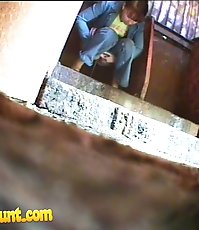 Voyeur peeps after granny and younger babe in loo