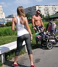 Chick in denim hot pants
