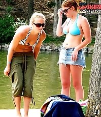 Bikini teens out of bras on the tits