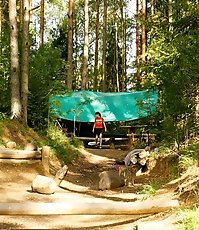Dark-haired hiker ho filmed pissing in the forest